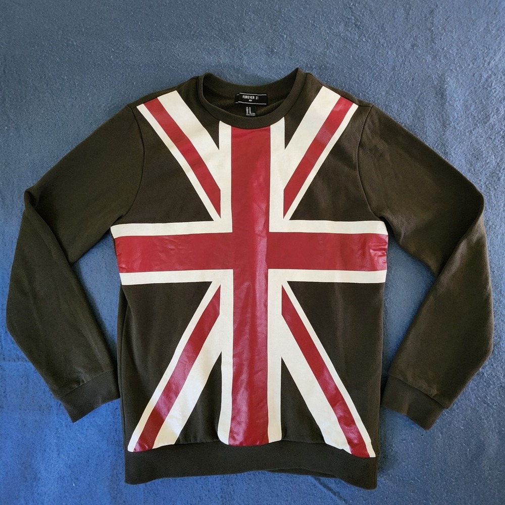Forever 21‎ Sweatshirt English Union Jack Print US Mens size Medium Green